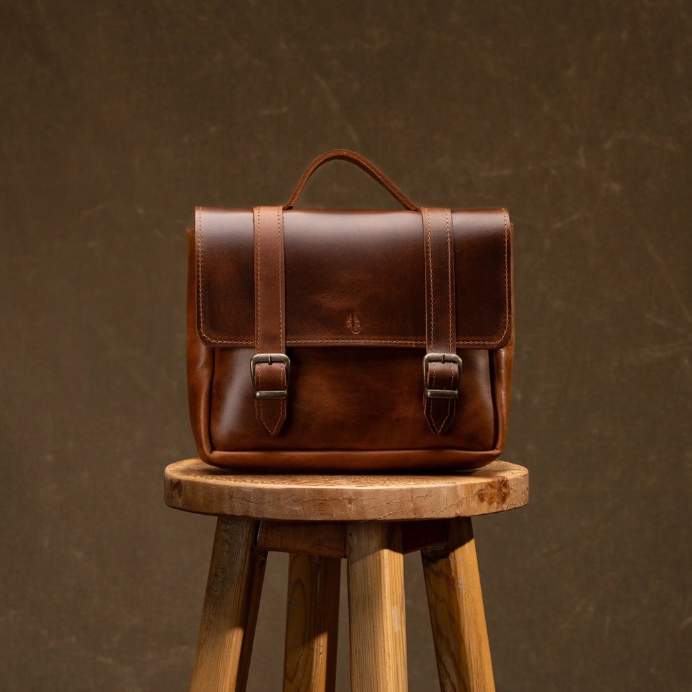 Brown Leather Semender Mini Law Satchel Bag